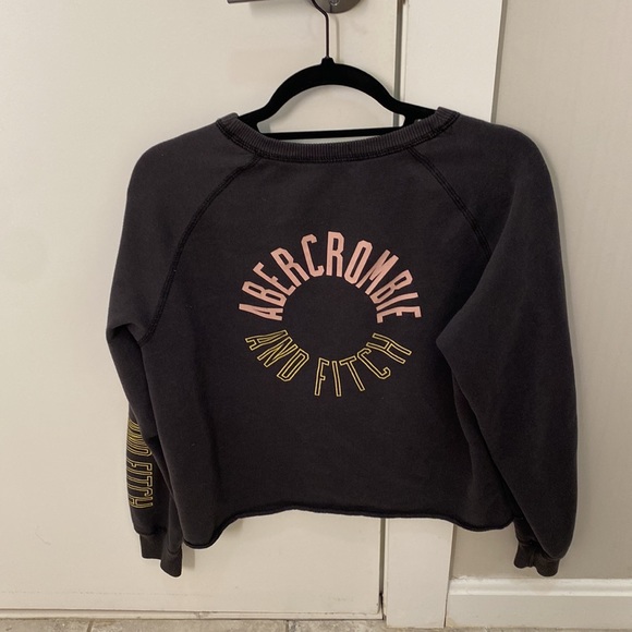 Abercrombie and Fitch sweater (M, grey with pink and yellow logo details, used) - Picture 2 of 3